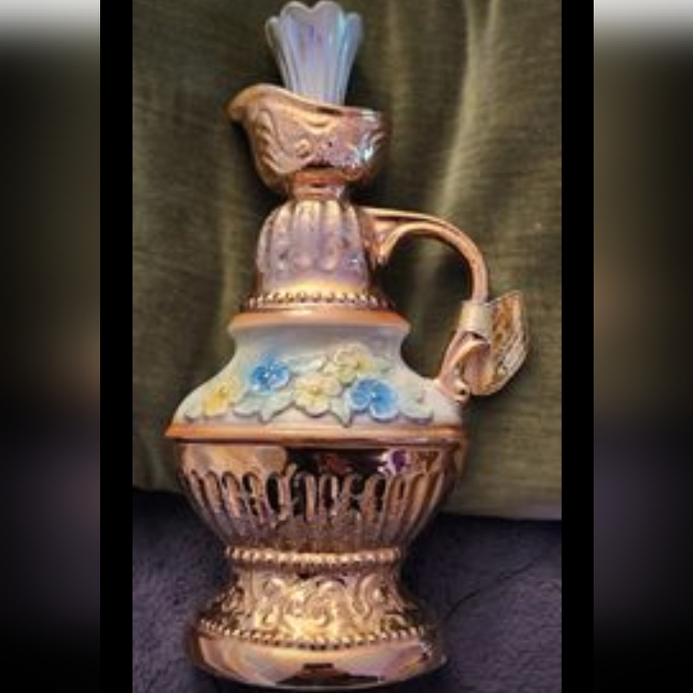 Jim Beam Decanter with Yellow and Blue Flowers